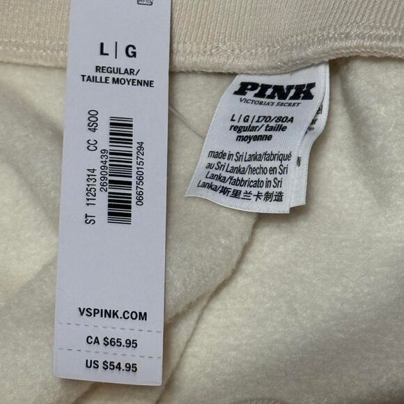 Victoria’s Secret PINK Ivy Fleece Flare Pants Ivory Women’s Large NWT - Picture 2 of 8